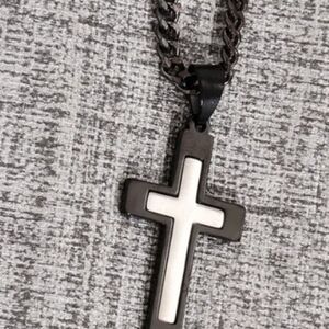 Black and Silver Cross Pendant Necklace